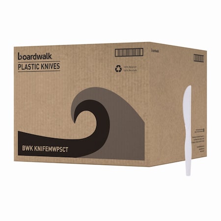 Boardwalk Mediumweight Polystyrene Cutlery, Knife, White, PK1000 BWK KNIFEMWPS